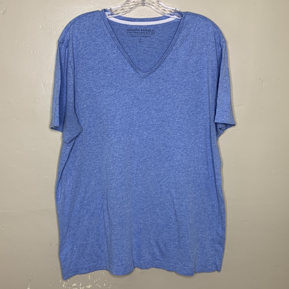 BANANA REPUBLIC Pima Performance Tee V-Neck Heathered Blue Shirt, Large